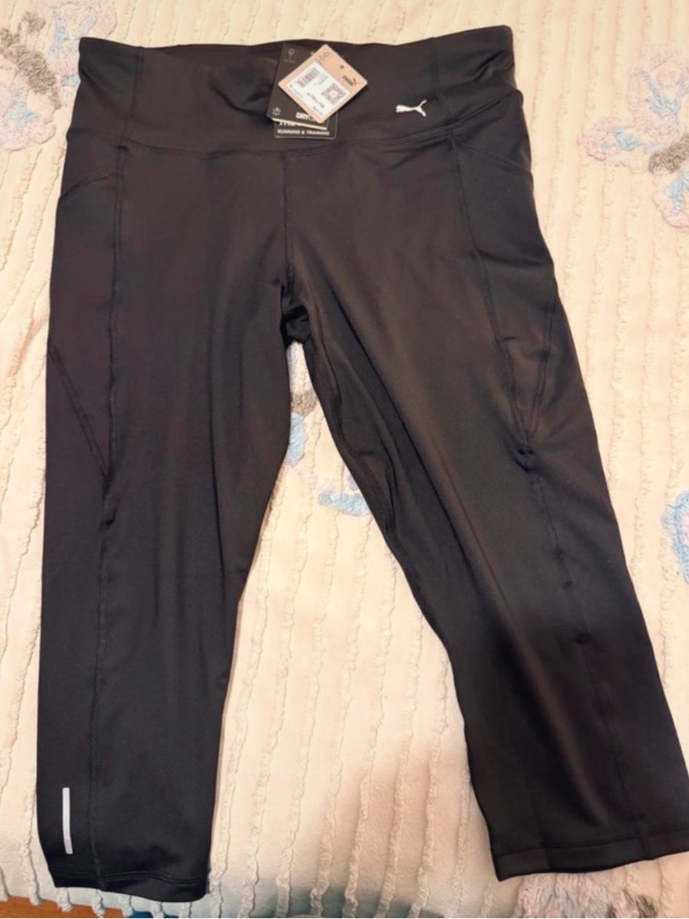 Puma Black Crop Athletic Leggings with Reflective Detail